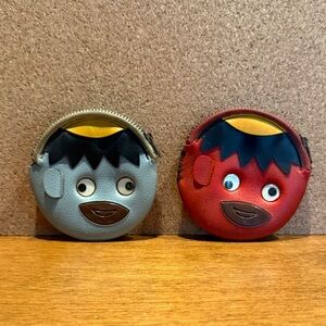 Vintage 1950s Japanese Kappa Vinyl Coin Purse Pair - Googly Eyes Red Blue Kitsch